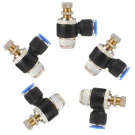 Pysrych Pneumatic Push to Connect Air Flow Control Valve, 10mm Tube OD x 3/8" Male BSP Thread, Elbow 90 Degree Switch Valve Adapter Fitting (Pack of 5)