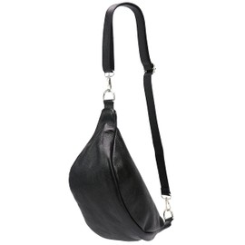 SH Leder ® Marie G528 Real Leather Waist Bag for Women Men Unisex Belt Bag for Festival Travel Bum Bag Medium Crossbody Bag Women Leather Bag 32 x 17 cm, metallic black, M, Fashion waist bag