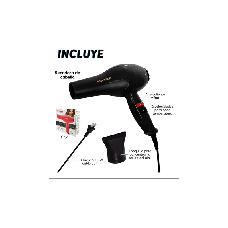 2 Pzs Secadora Cabello Aire Caliente O Frio Nova Vg