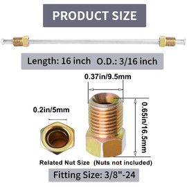 MuHize 3PC 16" Zinc-coated Steel Brake Lines - 3/16" Flexible Tubing with Inverted Double Flared Ends & 2 Unions for Reliable Braking