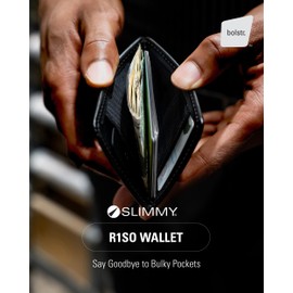 Slim Wallet for Men RFID Blocking - bolstr Slimmy R1SO Minimalist Wallet for Men – 4mm Thin Mens Front Pocket Wallet, 1 Pocket, 2 Slot, Full-Grain Genuine Leather – 101 x 78mm Premium EDC Black Wallet
