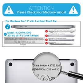 IBENZER Compatible with MacBook Pro 15 Inch Case 2019 2018 2017 2016 A1990 A1707, Plastic Hard Shell Case with Keyboard Cover for Mac Pro 15 Touch Bar, Black, T15BK+1B