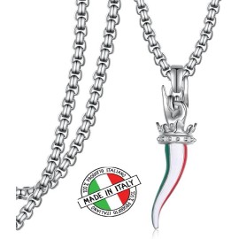 BellaDonna Italian Horn Cornicello Pendant Necklace Sterling Silver Malocchio Amulet Jewel
