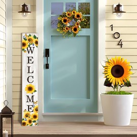 Sunflower Porch Sign Welcome Sign For Front Porch Spring Sunflowers Home Decor Sunshine Welcome Sign for Indoor Outdoor Garden Wooden Vertical Sign For Patio Front Door Porch Wall Yard