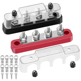 Bus Bar 12V - 48V Power Distribution Block Max 150A AC/200A DC Terminal Block with Cover 4 x M5 Posts for Cars RVs Ships Yachts -Negative+Positive (Pair - Red & Black)