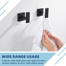 APLusee Matte Black Bath Towel Hook 2 Pack, 304 Stainless Steel Robe Hook, Wall Mounted