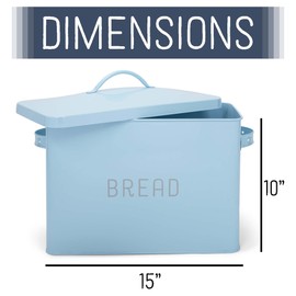 Nat & Jules Extra Large Blue 15 x 10 Metal Farmhouse Bread Box - Holds Two Full Loaves