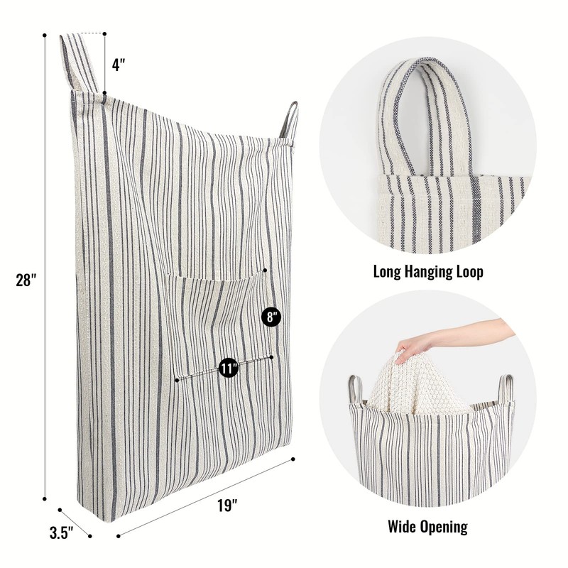 AELS Farmhouse Hanging Laundry Hamper with 2 Hooks, Washable Beige