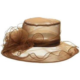 ORIDOOR Women’s Organza Derby Tea Party Wedding Fascinator Hat UV-Anti Wide Brim Sun Hats (F Coffee, One Size) …