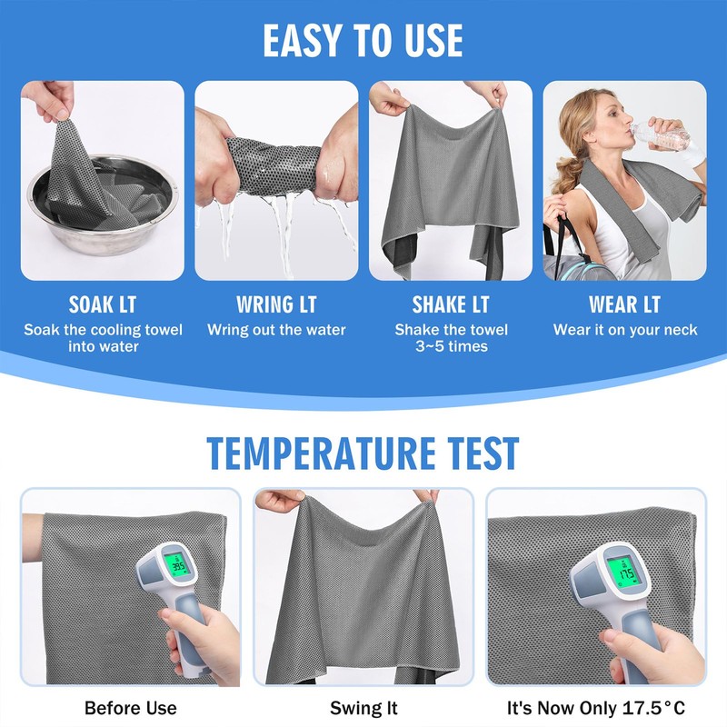 Hemndic 4 Pack 40"x12" Cooling Towels, Soft Breathable Ice Towel