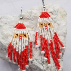 The Pretty Jewellery Santa Beaded Christmas Dangle Earrings Red White