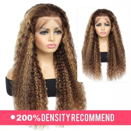 Fabimiya 5x5 Highlight P4/27 Brown Water Wave Lace Front Wigs Human Hair Dark Brown Water Wave Human Hair Wig 200% Density Brown Water Wave HD Lace Front Wigs Human Hair