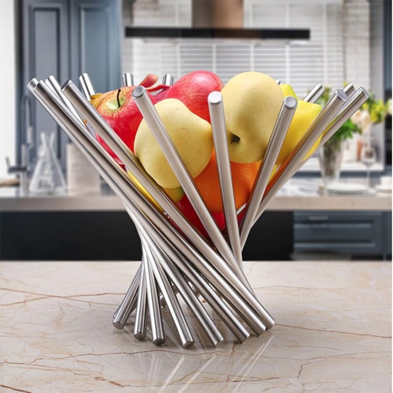 TINMIX Adjustable Fruit Bowl, Worktop Fruit Tray, Stainless Steel, Modern
