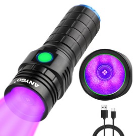 ANYGO 395nm Black Light Flashlight, 30W Rechargeable UV Flashlight, Ultraviolet Bright UV Led Torch for Pet Urine & Bed Bug Detector, Dry Stains, Ore and Jade, Durable and Strong (395 nM)