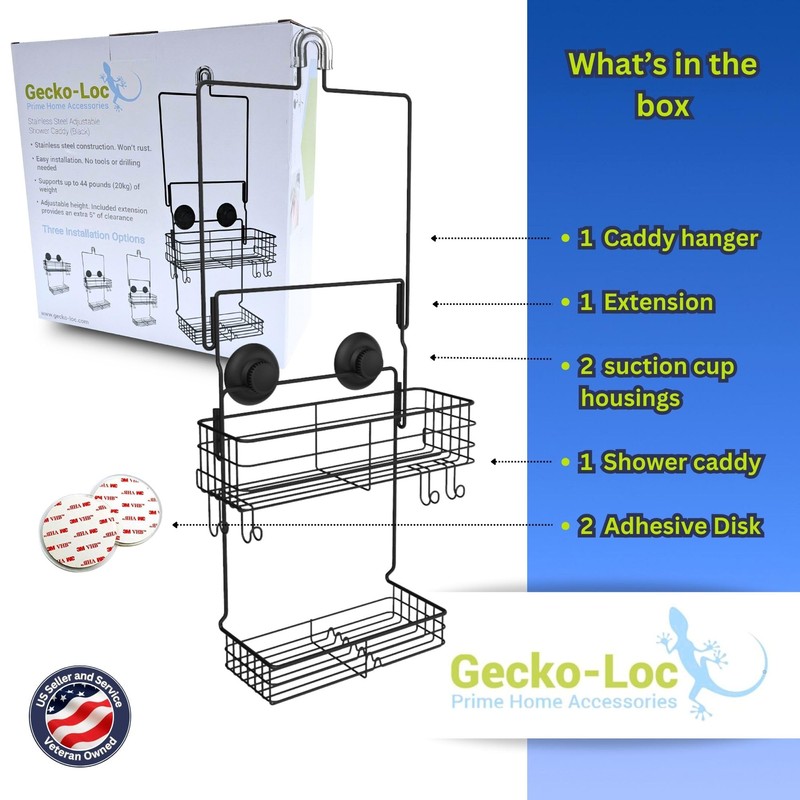 Gecko-Loc Extra Long Wide Adjustable Length over the showerhead hanging