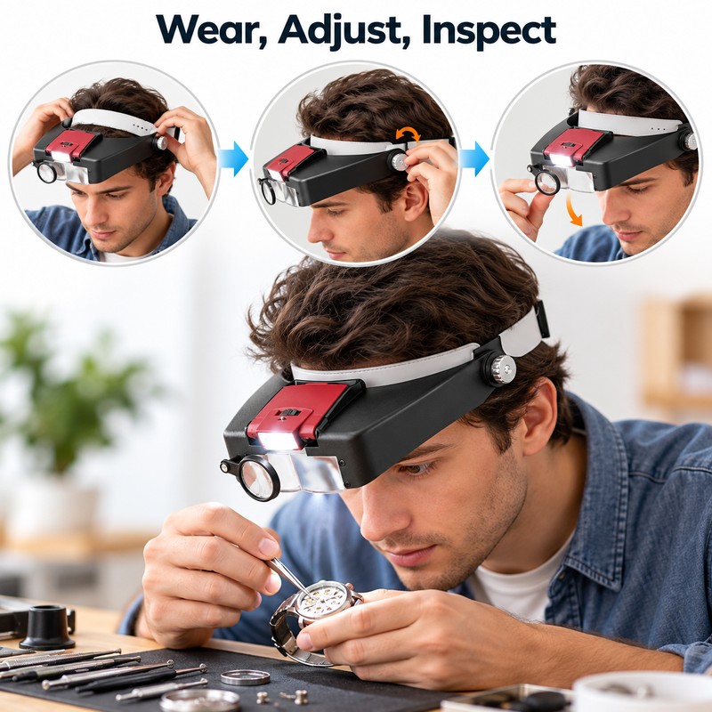 Head-Mounted Magnifier with LED Light – 1.5X, 3X, 8.5X &