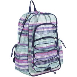 Eastsport XL Semi-Transparent Mesh Backpack with Comfort Padded Straps and Adjustable Bungee for Work, Sports, Beach, College and Security - Light Blue Rainbow