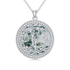 TOUPOP Mothers Day Gifts for Mom Mother and Daughter Son Necklace Sterling Silver Family Tree of Life Moss Agate Pendant Necklace Birthday Jewelry Gifts for Women Grandma