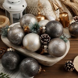 PullCrease 12 Pcs Neutral Textured Christmas Ball Ornaments 2.4 Inch Handcrafted Metallic Color Xmas Ornaments Rustic Xmas Baubles Farmhouse Vintage Christmas Decor for Tree Wreath Indoor (Neutral)