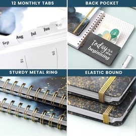 2025 Diary - A5 Diary 2025 Week to View from January to December 2025, Blue Black, Twin-Wire Binding, Hard Cover, Elastic Closure, 21.5 x 15.5 x 1.5 cm