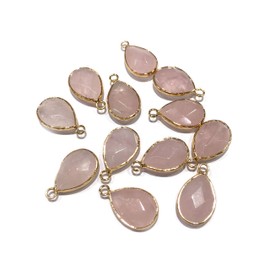 LE SKY 10 Pcs natural stone pendants faceted waterdrop shape rose quartz stone chakra healing pink crystal stone pendant charms for jewelry making necklace bracelet 14x22mm, Stone, Quartz