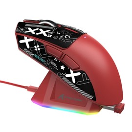 LexonElec x ATTACK SHARK X11 Wireless Gaming Mouse with RGB Magnetic Charging Dock, PixArt PAW3311 Sensor, Ultralight 59g Tri-Mode Gaming Mouse with Tape, Wired/2.4G/BT, 22K DPI for PC/Mac-Red&Tape