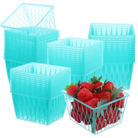 AojSup 50 Pcs Pint Size Plastic Berry Baskets, Green Berry Picking Basket with Open Weave Pattern, Plastic Produce Basket for Farmer Market Party Christmas Grocery Stores