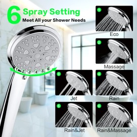 VewePata 6 Jet Hand Shower 1.5M Shower Hose High Flow Water Saving Handheld Shower Set (Silver Shower Head with Hose)