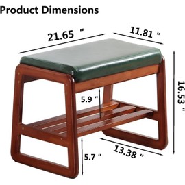 SOBIBO Solid Wood Shoe Bench, 2-Tier Wooden Entryway Bench, Modern Shoe Rack with Faux Leather Cushion for Hallway, Living Room (Green, 21.65'')