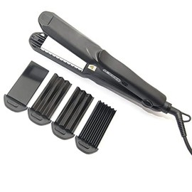 STFEAGYZ Hair Crimper Crimping Irons Hair Straightener Flat Iron with 4 Interchangeable Tourmaline Ceramic Plate Adjustable Temperature for All Hair Type