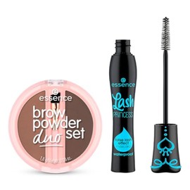 essence - Pack 2 en 1: Máscara de Pestañas Lash Princess Waterproof 12 ml + Set Dúo de Polvos para Cejas Medium 1.8 g, Volumen, Definición y Acabado N