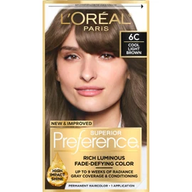 L'Oreal Paris Superior Preference Luminous Fade-Defying Permanent Hair Color, Hair Dye For Up to 9 Weeks of Radiance, Cool Light Brown 6C, 1 Hair Dye Kit
