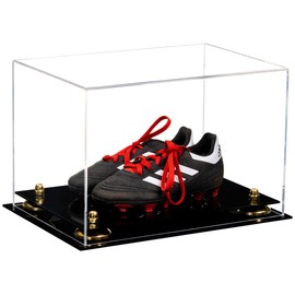 Better Display Cases Acrylic Kids Shoes Display Case - Medium Rectangle Box with Clear Case, Gold Risers and Black Base 12" x 8.25" x 8" (A004, V41)