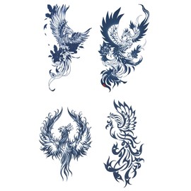 Juagua Tattoos Tattoo Stickers 2 Weeks Disappearing Tattoos Henna Tattoos Real Looking Carp Dragon Phoenix Wolf Tiger Hawk Snake Scorpion 4 Types 4 Pieces (gz4040)