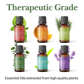 Aromatherapy Essential Premium Oils Set, Diffuser Fragrance Essential Oil Kit, Includes Peppermint/Tee Tree/Sweet Orange/Lemongrass/Lavender/Eucalyptus Oils- Pack of 6
