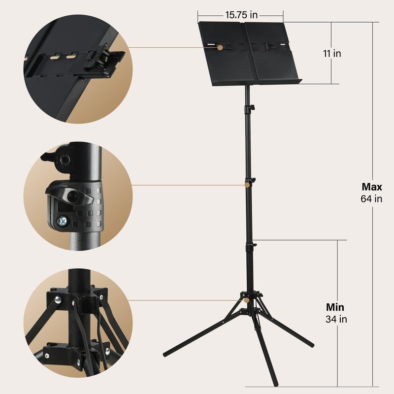 Vekkia Music Stand - Lightweight and Portable, Adjustable Panel Extension