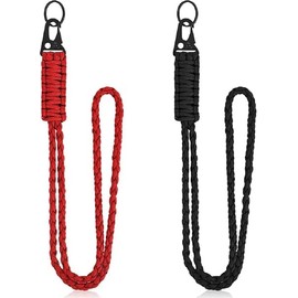 2Pcs Keychain Lanyard Heavy Duty Paracord Lanyard Neck Braided Wrist Lanyard Paracord Neck Lanyard for Keys ID Badges (Black+bright red, One size)