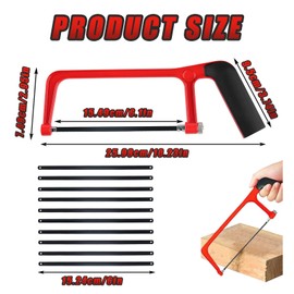 Red Hacksaw for Metal Cutting, Small Craft Saw with Adjustable Angle and Heavy Duty Blades, Perfect for Cutting PVC Pipe, Shingles, and Wood, Includes 10 Standard Saw Blades