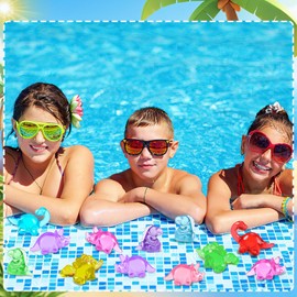 MARFOREVER 36 Pcs Big Dinosaur Diving Gems Pool Toys, 45MM Large Acrylic Gems Fake Diamonds Pirate Treasure Chest Gemstones with 1 Mesh Bag for Summer Underwater Swim Beach Toys Dinosaur Party Favors