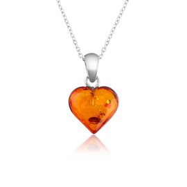 GEMKORA Real Amber Hearts Pendant Necklace, Polished Gemstone, Healing Energy Crystals, Birthday Gift for her, 925 Sterling Silver Jewellery 18 inch, AA+ Grade