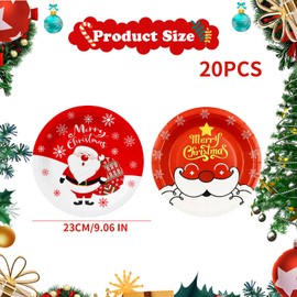 20 Pcs Christmas Party Paper Plates,Christmas Paper Plates Santa Claus Paper Plates Birthday Paper Plates,Merry Christmas Tableware Set Party Plates for Birthday Christmas Party Supplies (Red)