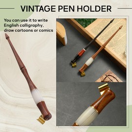 Peakloong Wood Calligraphy Dip Pen English Calligraphy Pen Copperplate Script Oblique Dip Pen Holder with Glass Nibs Accessories,A