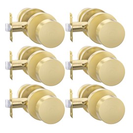 Goldenwarm Gold Closet Door Knobs, Heavy Duty Zinc-Alloy Passage Brushed Gold Interior Door Knobs, Reversible, Easy Install for Hallway & Closet (6 Pack)