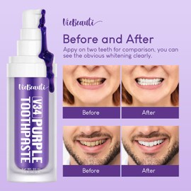 Viebeauti Purple Toothpaste for Teeth Whitening, Purple Colour Corrector, Teeth Whitening Toothpaste, Color Wheel Toothpaste, Dental Color Corrector, Teeth Whitener (1fl oz/30 ml)