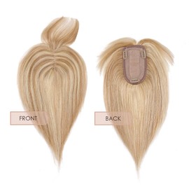 MY-LADY Human Hair Toppers for Women Real Remy Hair 150% Density 7 * 13CM Silk Base with Bangs Clip in Hair Pieces Straight Hairpiece for Thinning Hair 6 Inch Golden Brown & Bleach Blonde