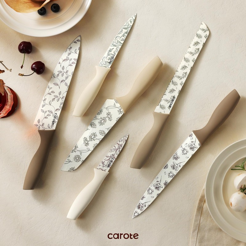 CAROTE 12PCS Knife Set, Kitchen Knife Set with 6 Blade
