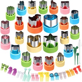 Juegos de Formas de Cortador de Verduras de 47 Piezas, TOCOZOC Moldes Galletas Infantiles, Juego de Cortadores de Galletas de Tamaño Mini, Moldes de Sellos de Frutas, Galletas, Pastelería, Adecuado para Hornear y Suplementos Alimenticios. (27 Unidades + 