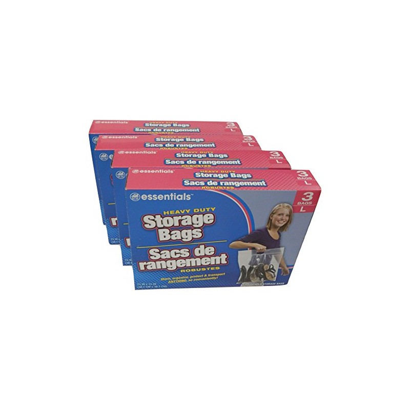 essentials(TM) Heavy Duty Clear Plastic Storage Bags w/Zip-Lock & Carry