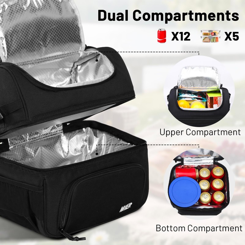 MIER Dual Compartment Lunch Bag Tote with Shoulder Strap for