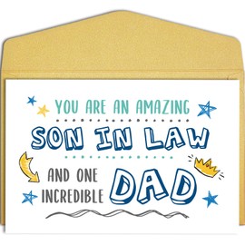 Qiliji Father's Day Card for Son in Law, Son-In-Law Birthday Card, Father's Day Gifts for Son in Law, You Are An Amazing Son In Law And One Incredible Dad
